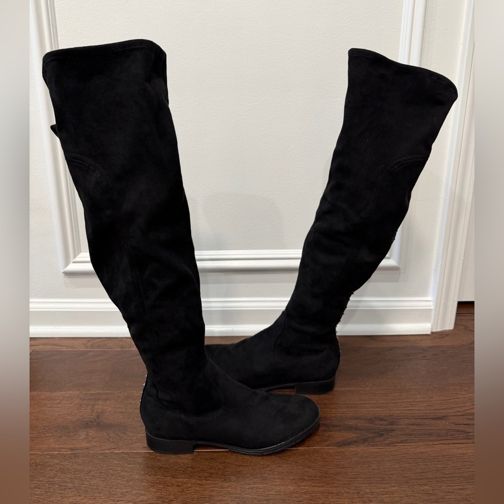 Marc Fisher Black Over the Knee Studded Boots - Picture 5 of 9